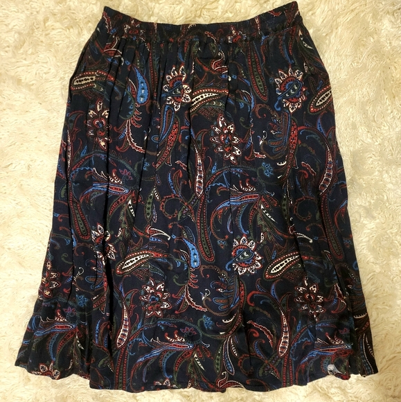 Vintage 90's Navy Paisley Prairie Skirt - Picture 1 of 2